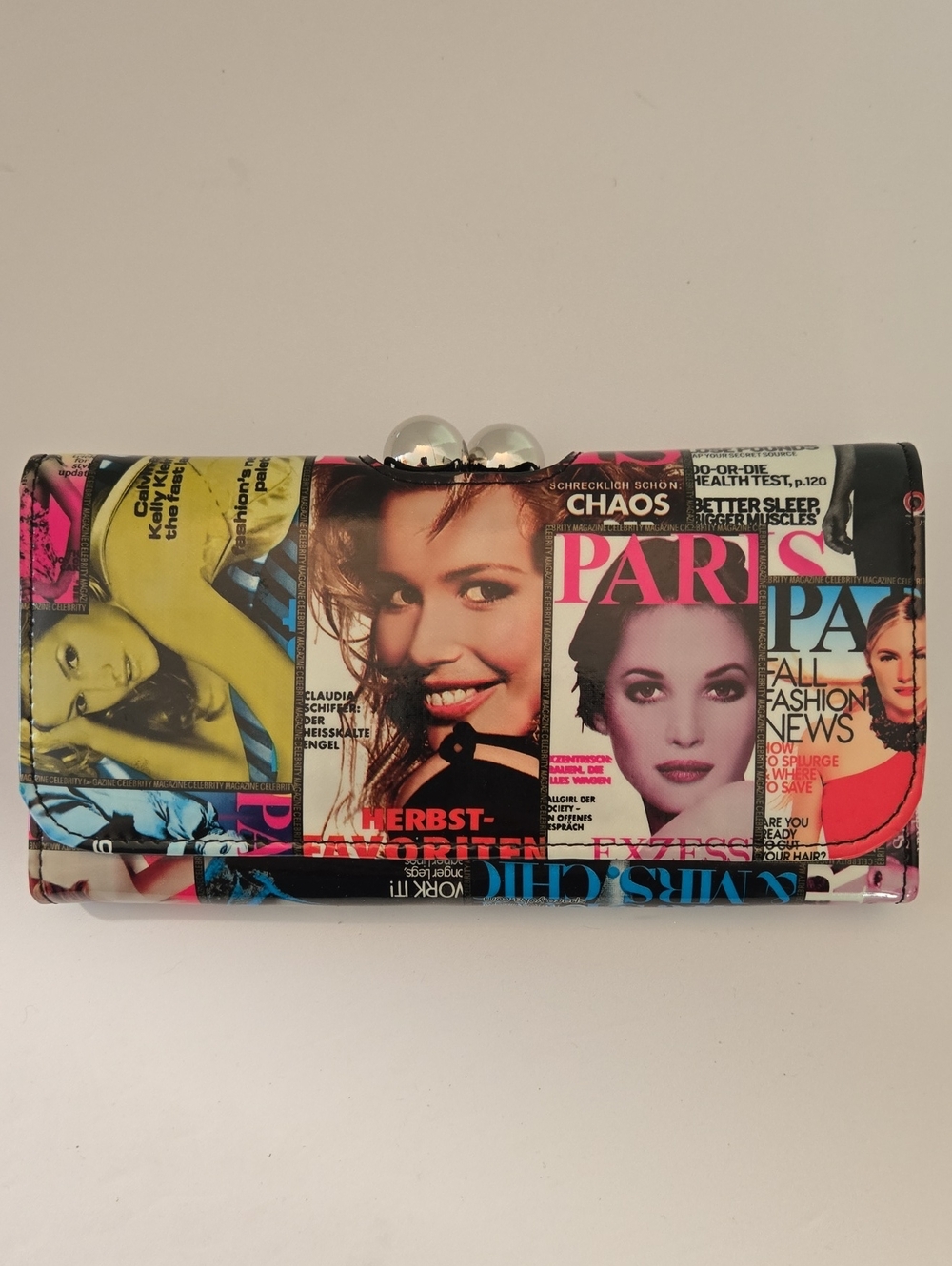 Women’s Multicolor Magazine-Print Clutch Wallet